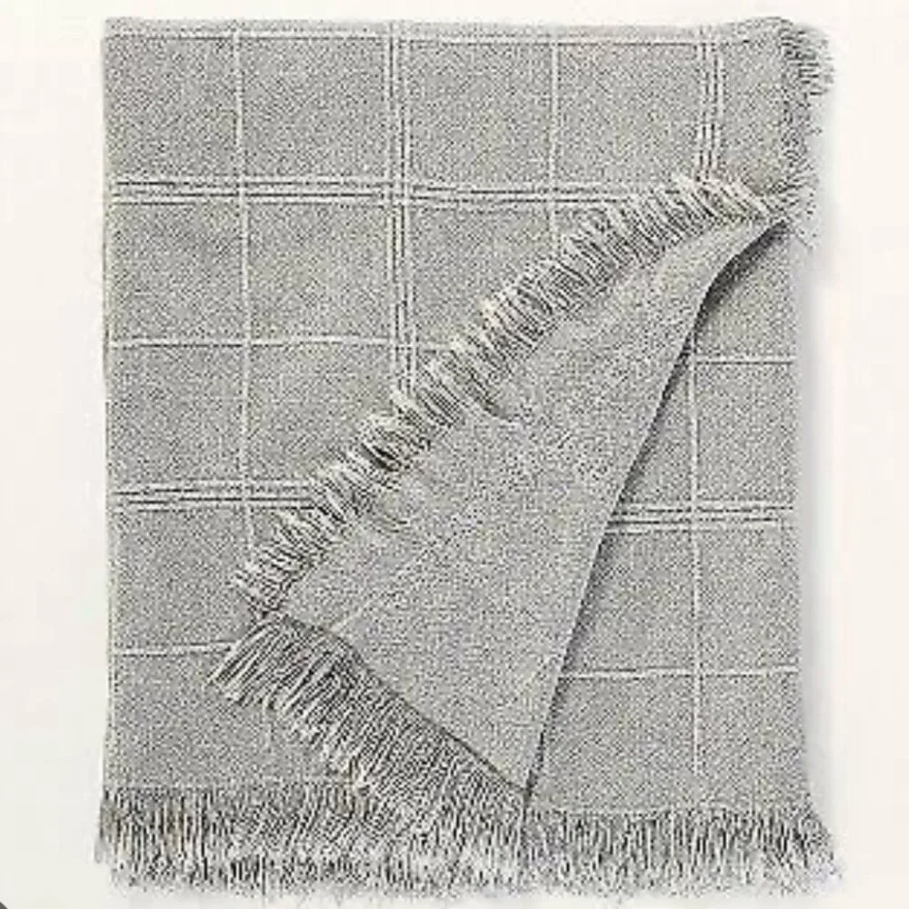 Hearth & Hand with Magnolia Textured Grid Lines‎ Dobby Light Gray Throw Blanket